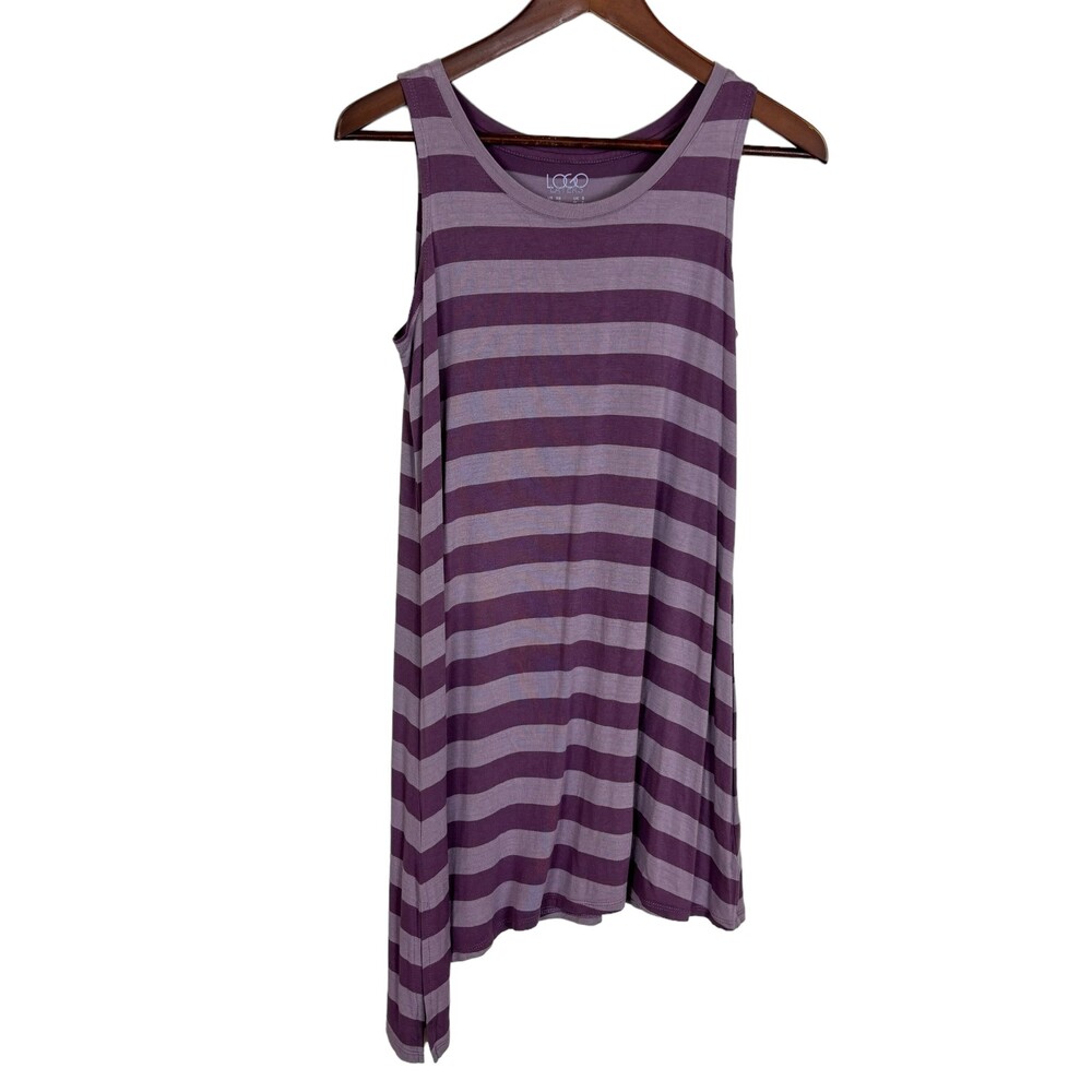 LOGO Lori Goldstein Asymmetrical Purple Striped Tunic Tank Top Women’s Small